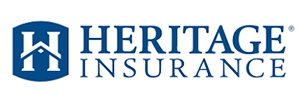 A blue and white logo of heritage insurance