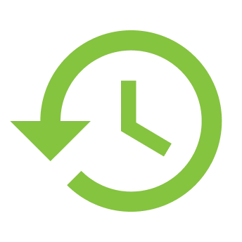 A green and gray clock with an arrow in the middle.