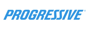 A blue and white logo of progress